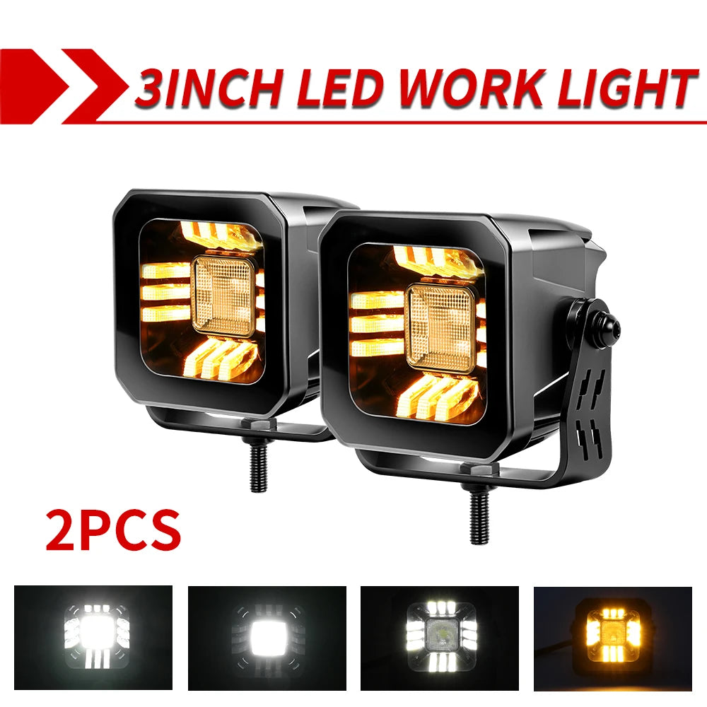 New 3 inch Led Work Lights White or Yellow DRL for 4x4. Spot Flood 50000LM.