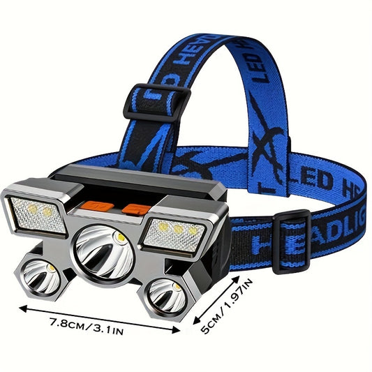 Dericam USB Rechargeable Headlamp Portable 5LED Headlight.