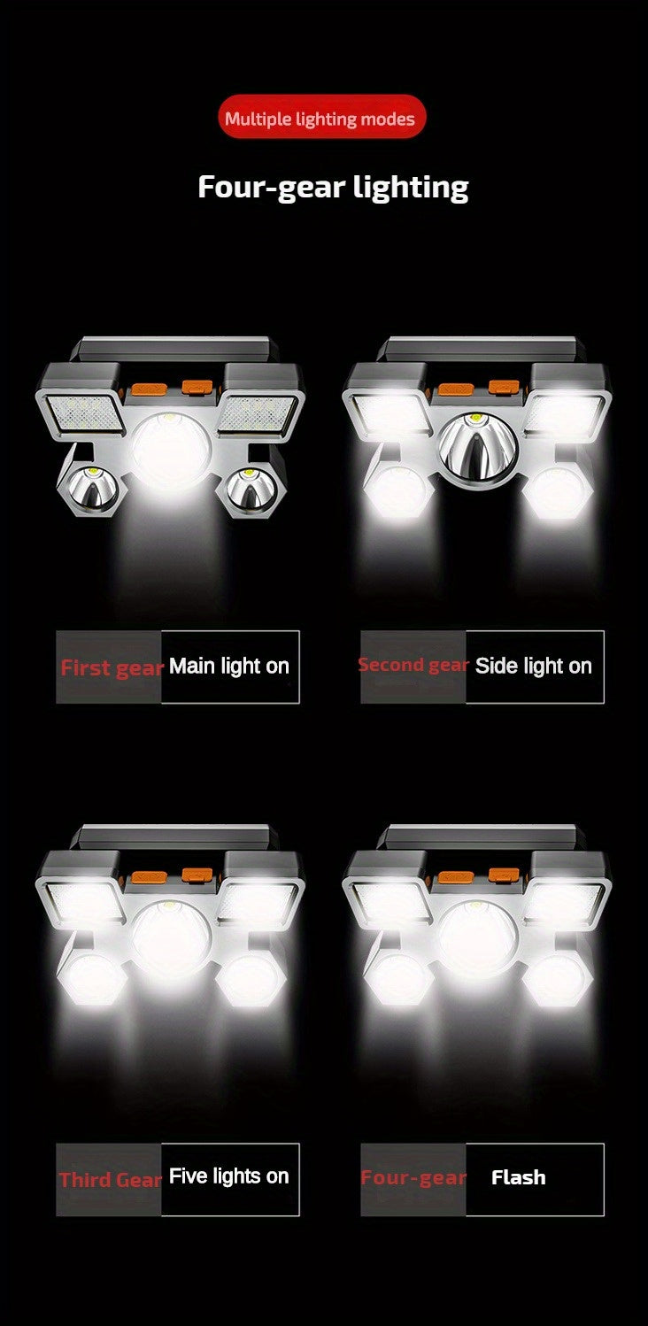 Dericam USB Rechargeable Headlamp Portable 5LED Headlight.