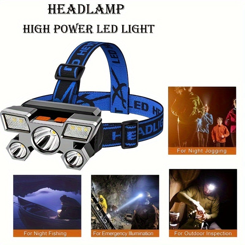 Dericam USB Rechargeable Headlamp Portable 5LED Headlight.