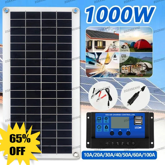 200W Solar Panel Kit, Portable Monocrystalline Solar Charger with Controller for Power Bank.