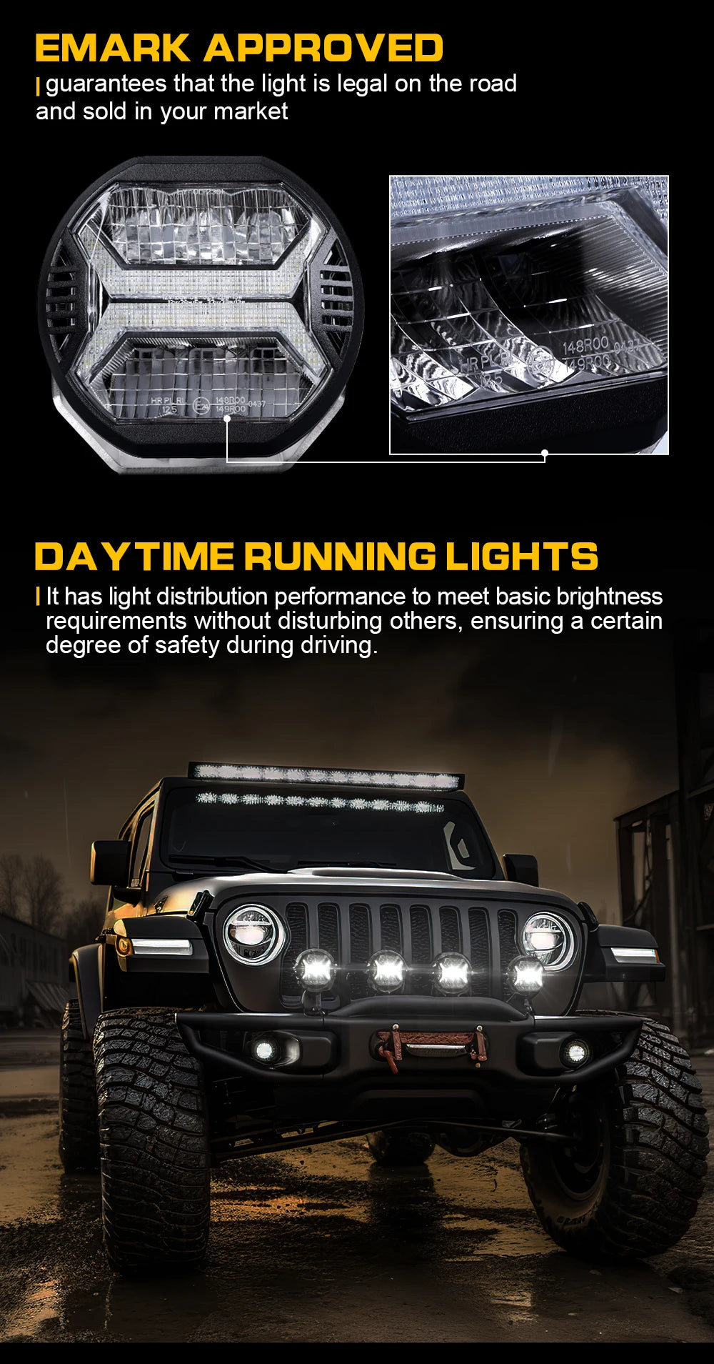 Emark Car LED Work Light bar 12V 24V Amber Drl Spot Light Bar for Truck Off Road 4x4 ATV UTV Boat Auxiliary Light for Motorcycle