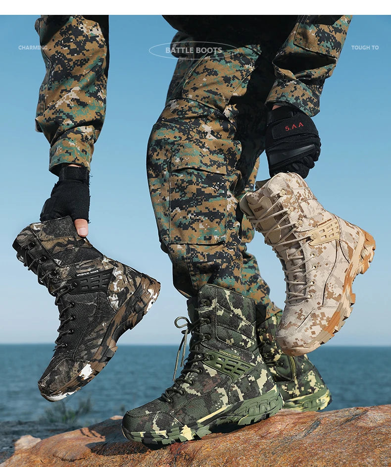 Men's Camouflage Tactical British Desert Boots. Waterproof.
