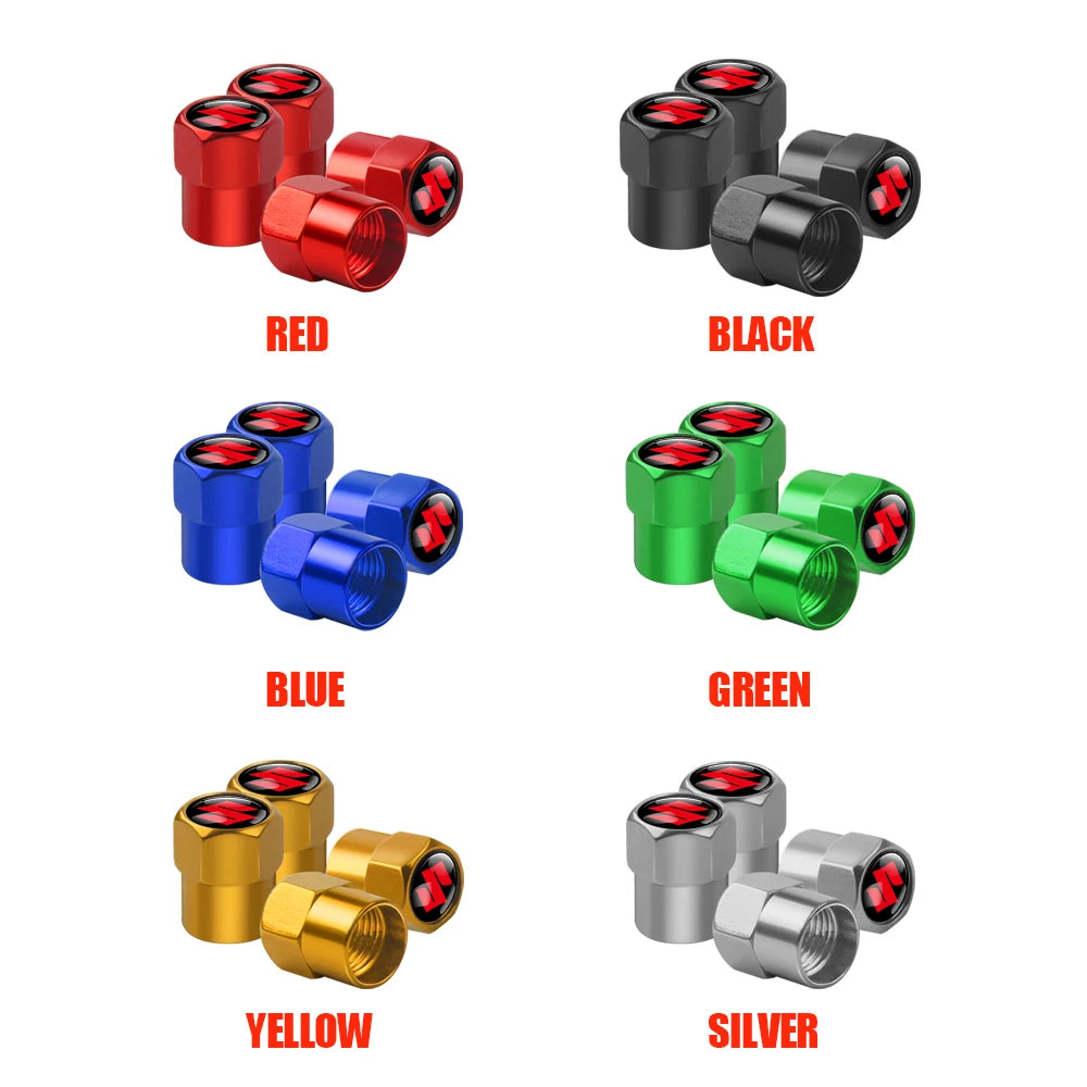 4Pcs/set Car Wheel Tire Valve Caps Air Stem Dust Covers For Suzuki Swift Sport Vitara Jimny SX4 Alto Splash Wagon Baleno Ignis