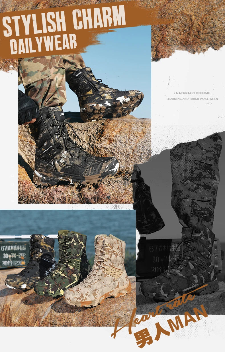 Men's Camouflage Tactical British Desert Boots. Waterproof.