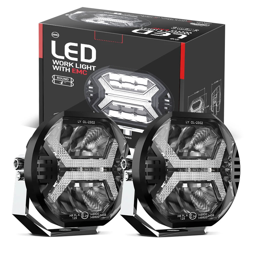 Emark Car LED Work Light bar 12V 24V Amber Drl Spot Light Bar for Truck Off Road 4x4 ATV UTV Boat Auxiliary Light for Motorcycle