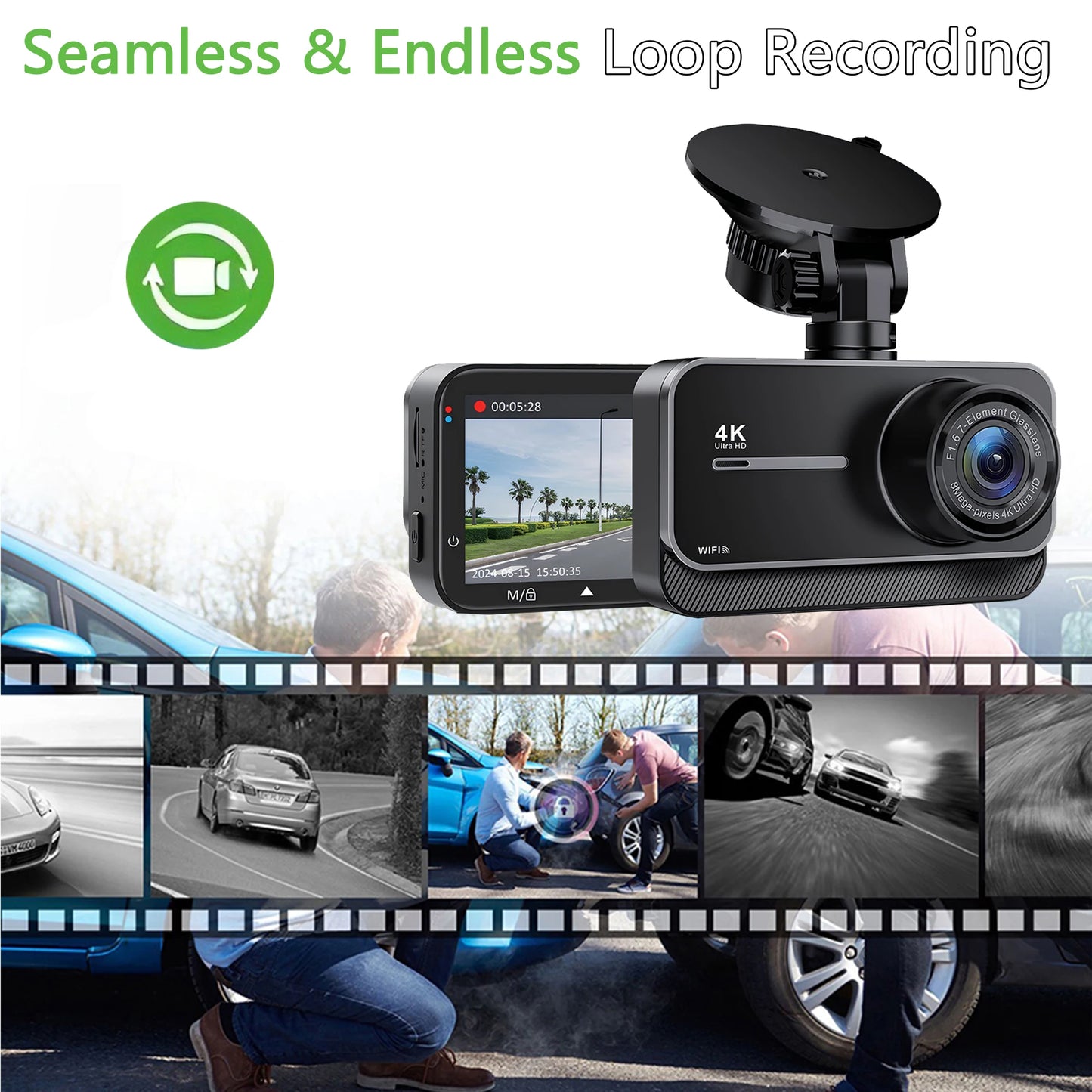 Dash Cam for Cars Car Camera Dash Cam 4K WIFI Camera for Car Front and Rear Dash Camera Black Box 24H Parking Mode Recorder