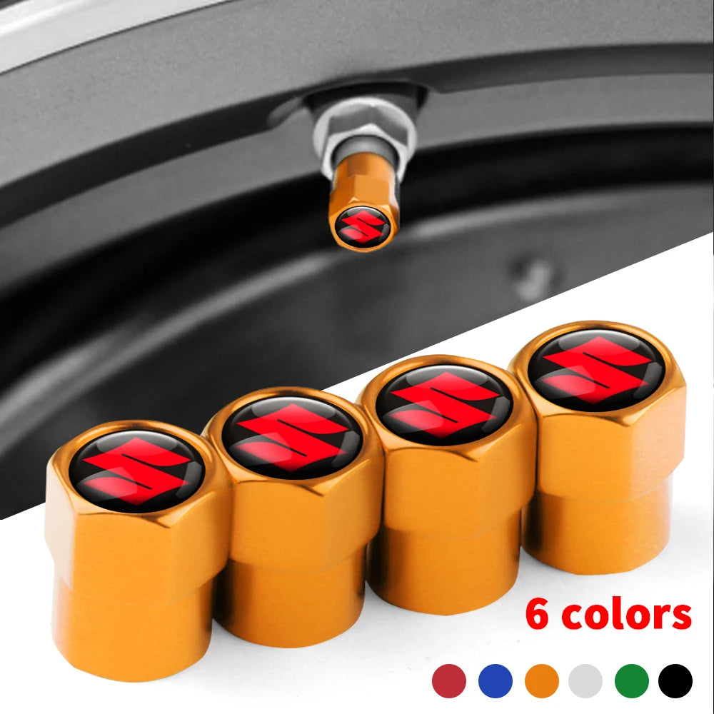 4Pcs/set Car Wheel Tire Valve Caps Air Stem Dust Covers For Suzuki Swift Sport Vitara Jimny SX4 Alto Splash Wagon Baleno Ignis