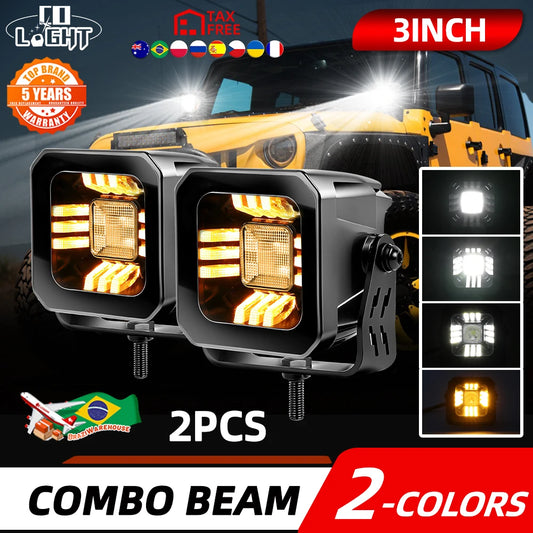 New 3 inch Led Work Lights White or Yellow DRL for 4x4. Spot Flood 50000LM.