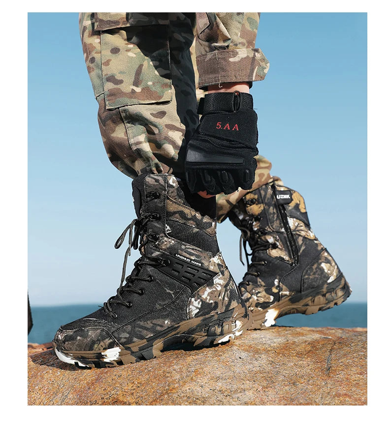 Men's Camouflage Tactical British Desert Boots. Waterproof.