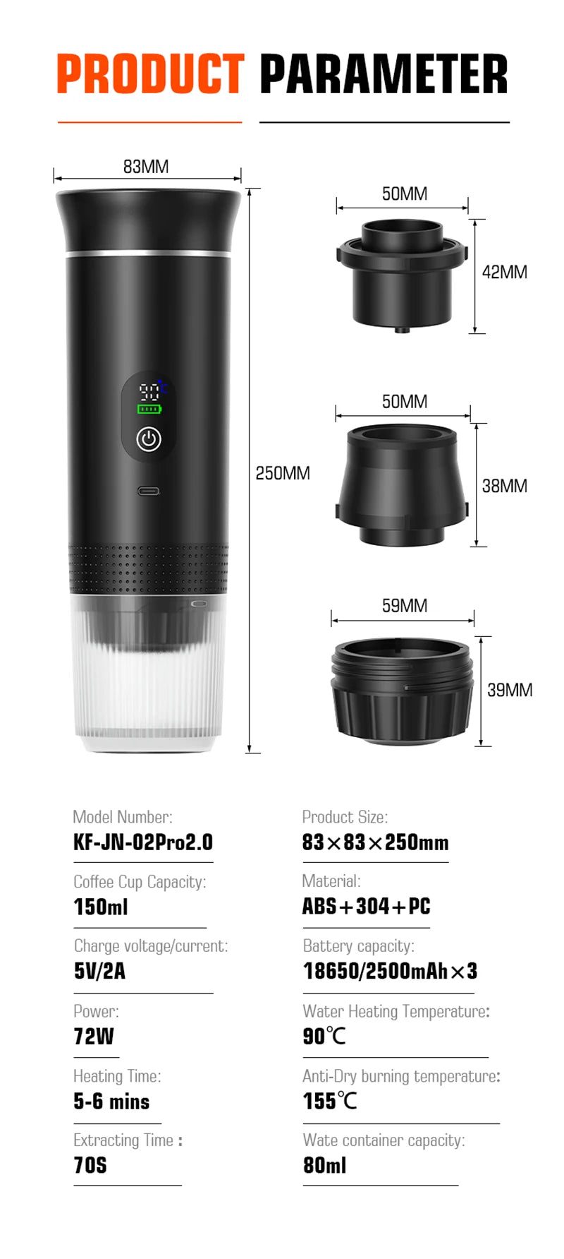 DENOKIN - German Design Portable Espresso Coffee Machine With Digital Display.