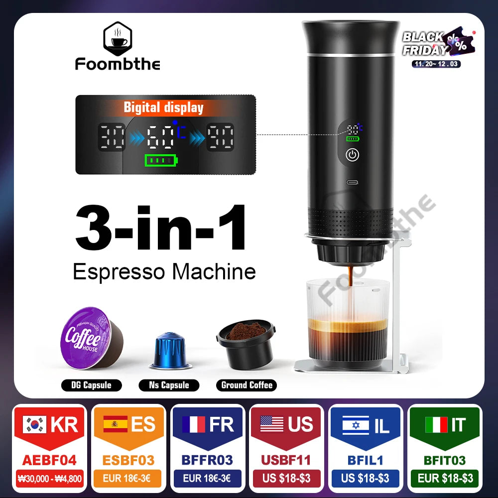 DENOKIN - German Design Portable Espresso Coffee Machine With Digital Display.