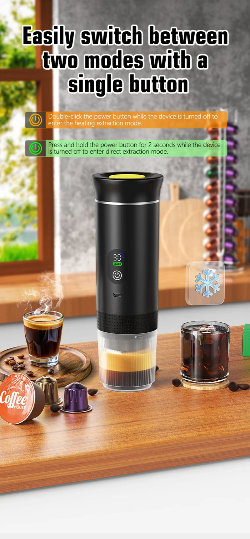 DENOKIN - German Design Portable Espresso Coffee Machine With Digital Display.