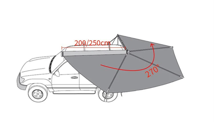 270 Degree Car Awning Tent,With LED Light,Waterproof.