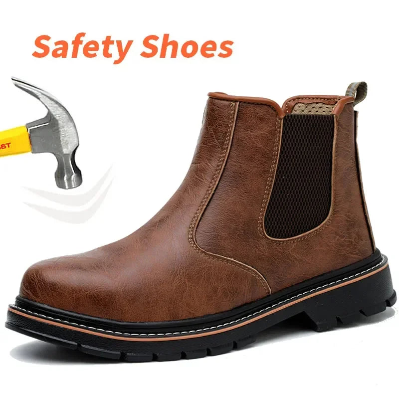 Safety Boots Brown Waterproof  Men's Steel Toe Shoes Work Anti-drop Anti-piercing Strong  Durable Sports Protective Safety Shoes