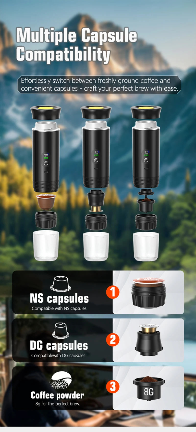 DENOKIN - German Design Portable Espresso Coffee Machine With Digital Display.