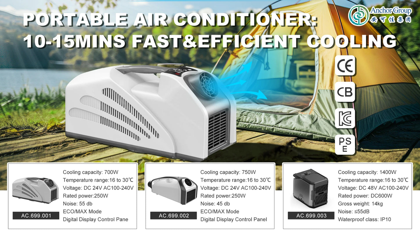 Camping Air Conditioner 2550BTU DC 24V AC100-240V ECO/MAX