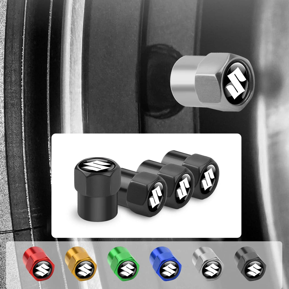 4Pcs/set Car Wheel Tire Valve Caps Air Stem Dust Covers For Suzuki Swift Sport Vitara Jimny SX4 Alto Splash Wagon Baleno Ignis