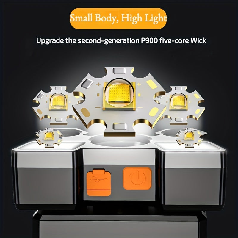 Dericam USB Rechargeable Headlamp Portable 5LED Headlight.