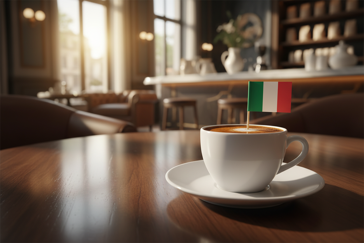 Espresso with Italian flag